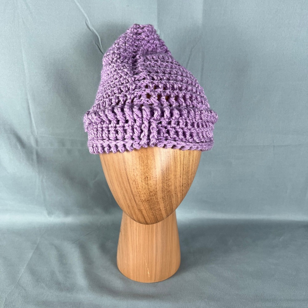 Raspberry Crochet Beanie Hat Womens One Size Purple Textured Ribbed Knit Winter